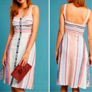Anthropologie Hutch Pastel Striped Button-Down Midi-Dress, Pockets, Size 4